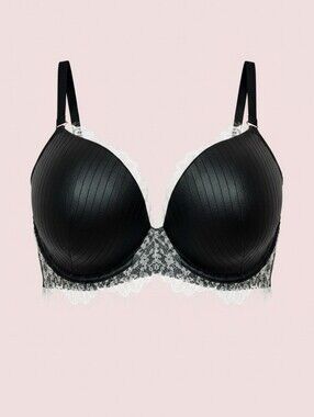 VICTORIA’S SECRET 34DD Very Sexy Lined Plunge Bra Faux Leather & Lace Like New!